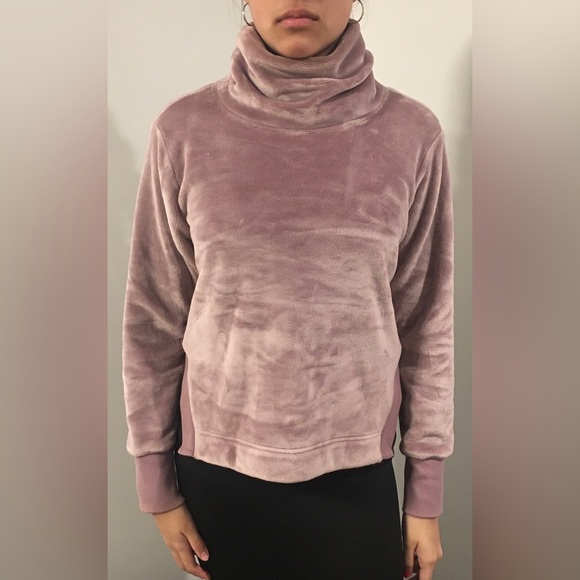 ATHLETA Double Cozy Karma Pink Rose Velour Funnel Neck Pullover Sweatshirt Small - Picture 1 of 6